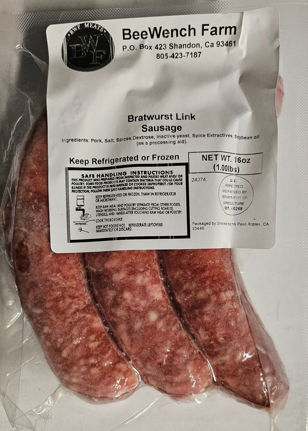 Pork Link Sausage - Aprox .80 - 1lb packages.              *Please reference note below add button!