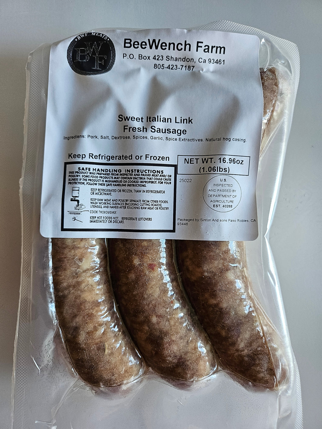 Pork Link Sausage - Aprox .80 - 1lb packages.